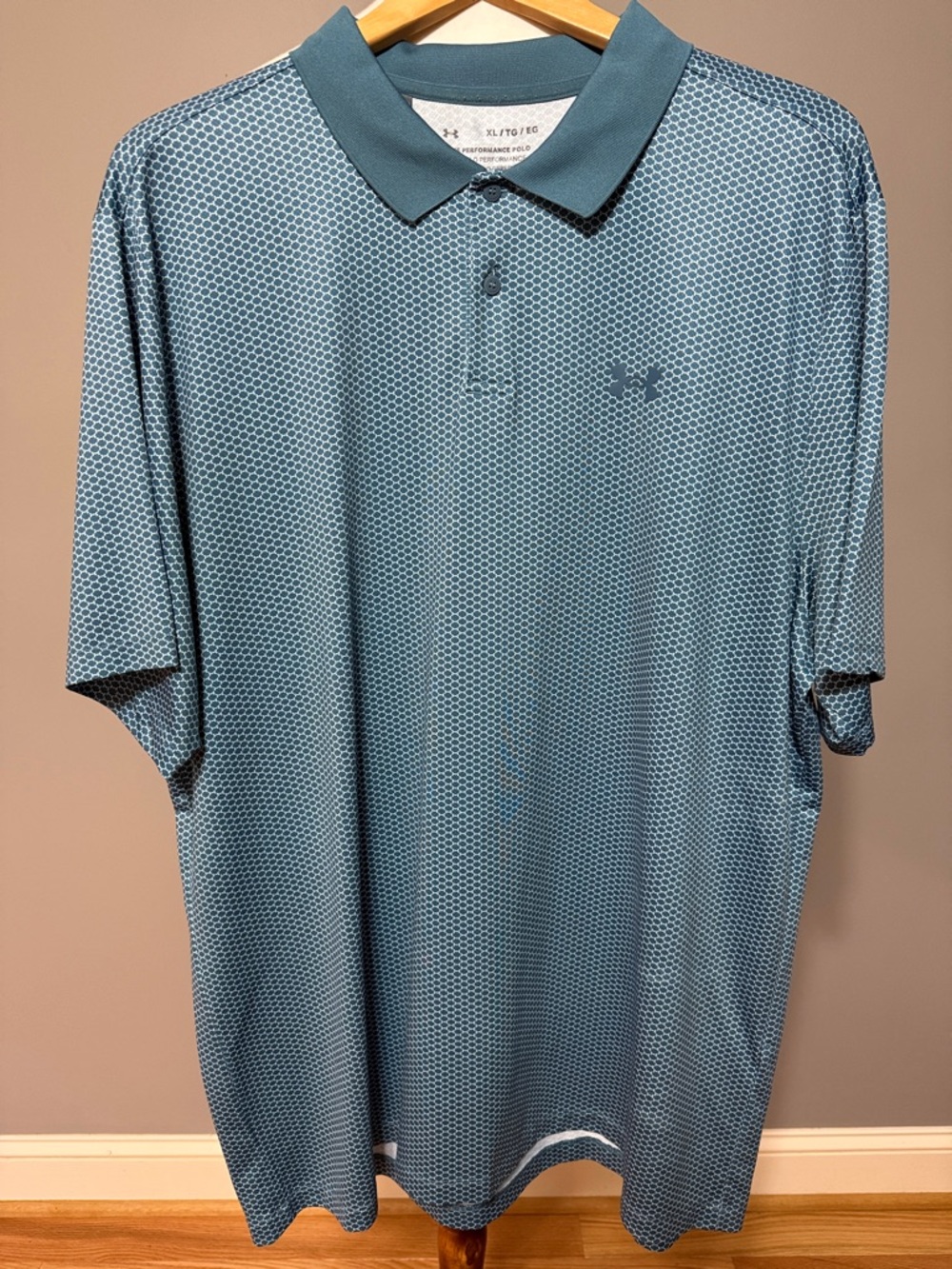 EUC Under Armour Teal Geo-Pattern Polo Shirt - XL